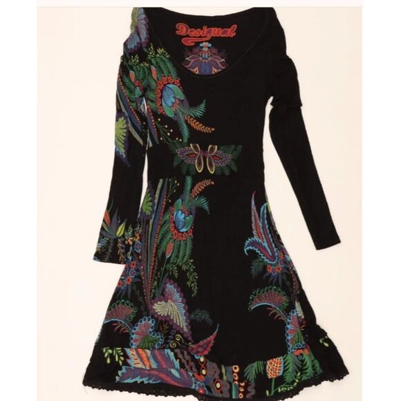 Desigual Dress Black Long Sleeve Floral & Bird Print Medium - Picture 1 of 14